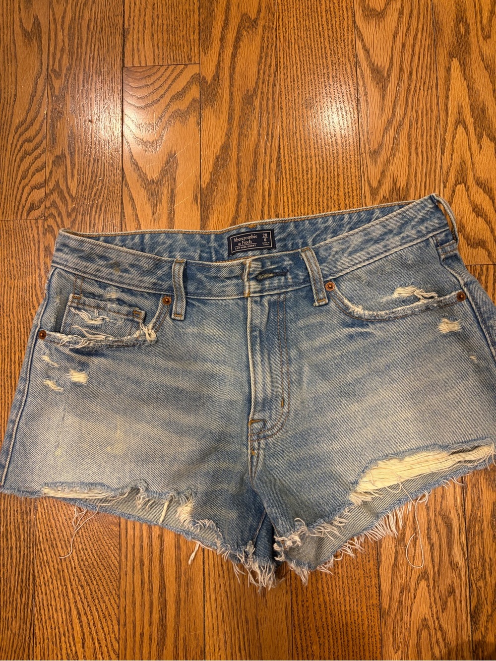 Abercrombie & Fitch Light Blue Vintage Distressed Low Rise Cutoff Denim Shorts
